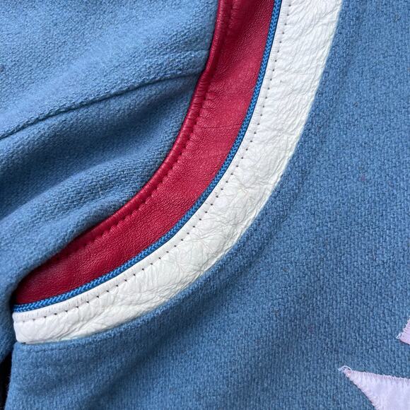 True Vintage Rams Brad Varsity Jacket School Letterman Blue Shoulder Stripe Wool - Picture 12 of 16